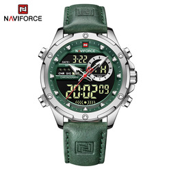 Naviforce Analog/Digital Watch for Men with Leather Genuine Band, Water Resistant, NF9208, Green-Green