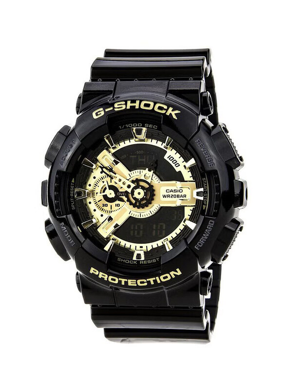 

Casio G-Shock Analog + Digital Quartz Watch for Men with Rubber Band, Water Resistant, GA-110GB-1ADR, Black-Black/Gold/Beige
