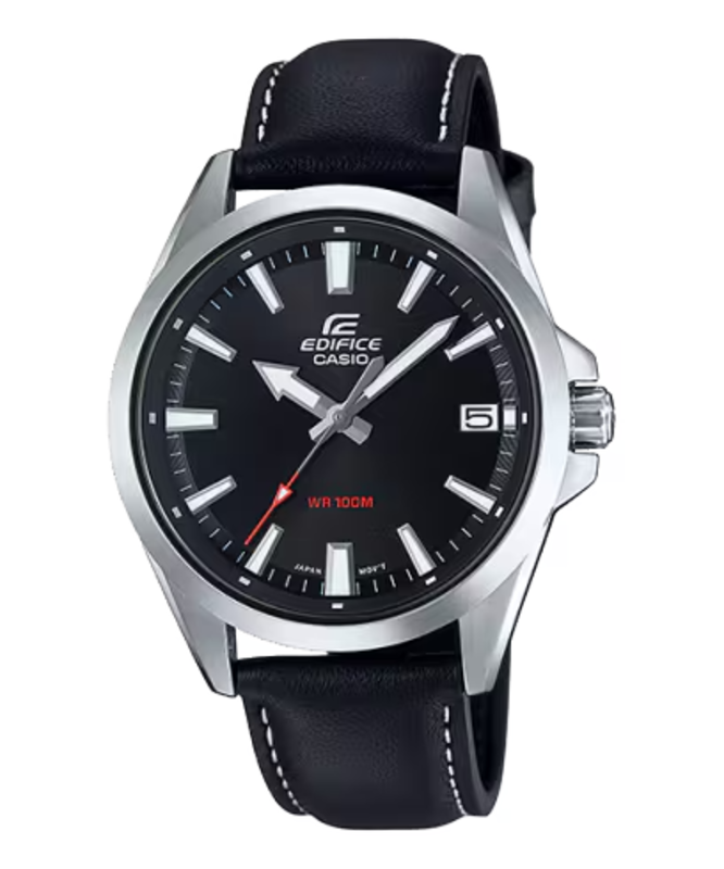 

Casio Edifice Analog Watch for Men with Leather Band, Water Resistant, EFV-100L-1AV, Black-Black