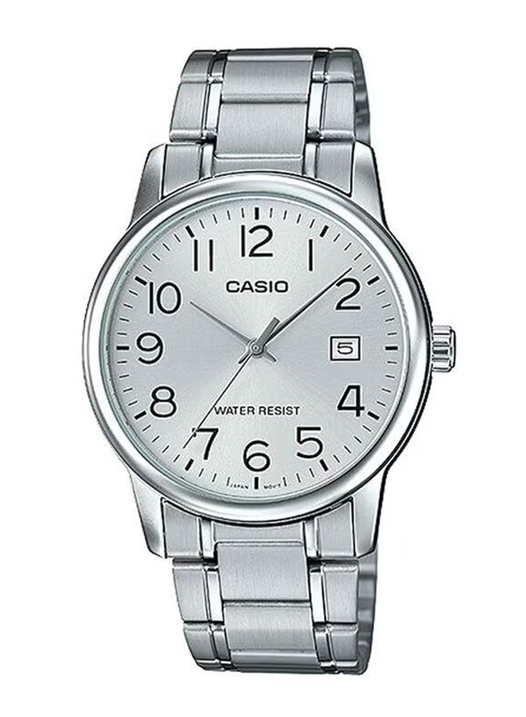 Casio Analog Watch for Men with Stainless Steel Band, Water Resistant, MTP-V002D-7BUDF, Silver-White