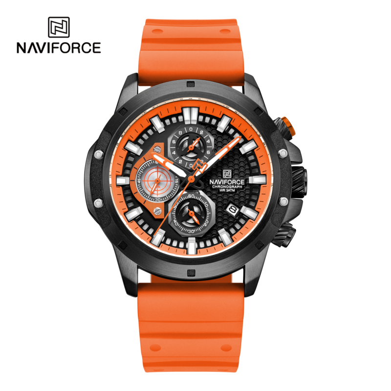 

Naviforce Analog Watch for Men with Silicone Band, Water Resistant and Chronograph, NF8036, Orange-Multicolour