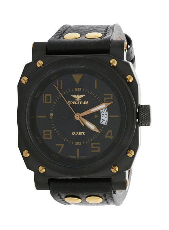 

Spectrum Analog Watch for Men with Leather Band and, 93180M, Black