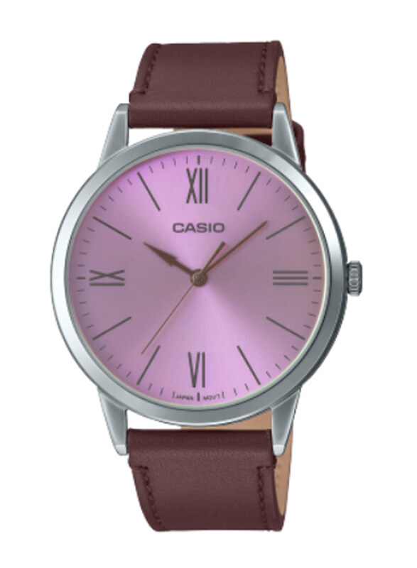 

Casio Enticer Men Analog Watch for Men with Leather Band, Water Resistant, MTP-E600L-5BDF, Brown-Pink