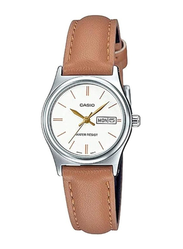 

Casio Analog Watch for Women with Leather Band, Water Resistant, LTP-V006L-7B2UDF, Brown-White