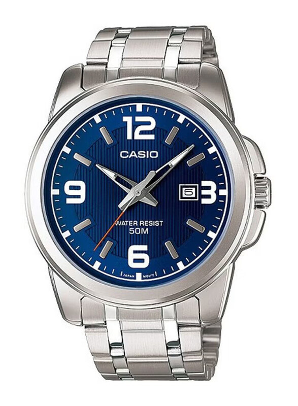 

Casio Enticer Analog Watch for Men with Stainless Steel Band, Water Resistant, MTP1314D-2AVDF, Silver-Blue