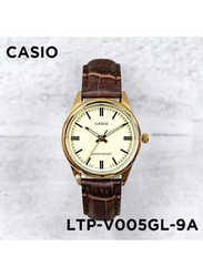 Casio Dress Analog Quartz Watch for Women with Leather Band, Water Resistant, LTP-V005GL-9A, Brown/Gold