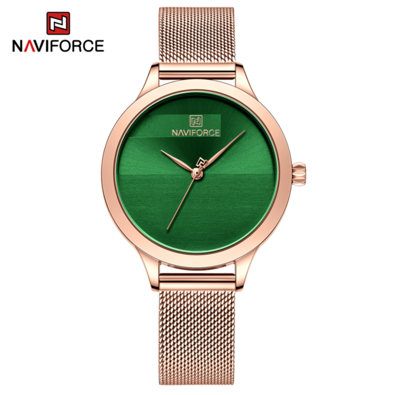 

Naviforce Analog Watch for Women with Stainless Steel Band, Water Resistant, NF5027, Rose Gold-Green