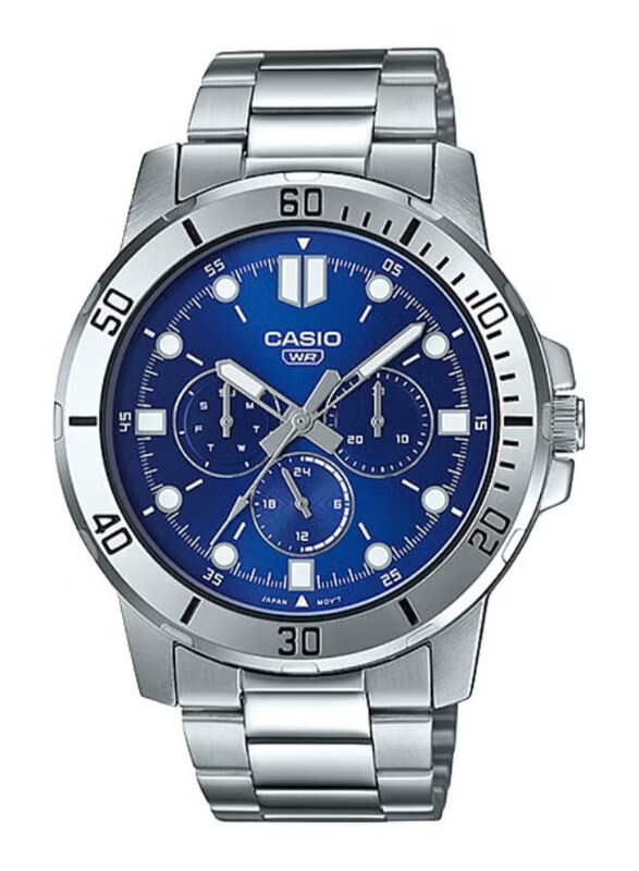 

Casio Analog Watch for Men with Stainless Steel Band, Water Resistant, MTP-VD300D-2EUDF, Silver-Blue