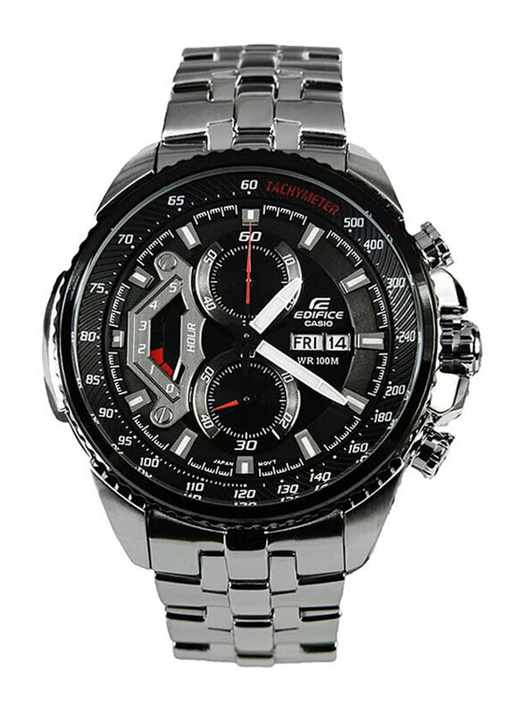 

Casio Edifice Analog Watch for Men with Stainless Steel Band, Water Resistant and Tachymeter Chronograph, EF558D-1A, Silver/Black-Grey