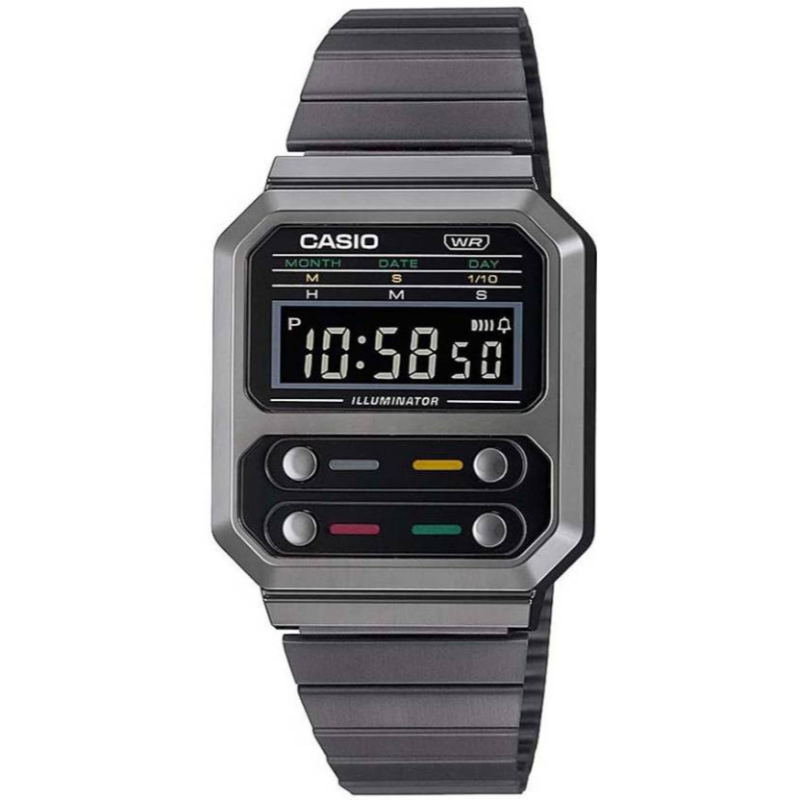 

Casio Vintage Series Digital Unisex Watch with Stainless Steel Band, Water Resistant, A100WEGG-1ADF, Black-Black