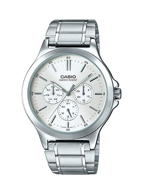 

Casio Enticer Analog Watch for Men with Stainless Steel Band, Water Resistant and Chronograph, MTP-V300D-7AUDF, Silver