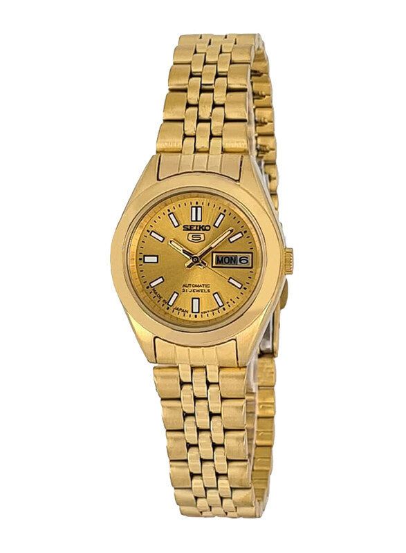 

Seiko Analog Watch for Women with Stainless Steel Band & Date Display, Water Resistant, SYMF82J, Gold