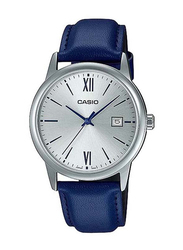 Casio Analog Watch for Men with Leather Band, Water Resistant, MTP-V002L-2B3UDF, Blue-Silver