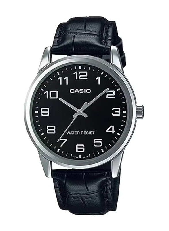 Casio Analog Watch for Men with Leather Band, Water Resistant, MTP-V001L-1B, Black