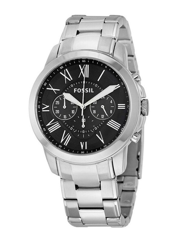 

Fossil Grant Analog Watch for Men with Stainless Steel Band, Water Resistant & Chronograph, FS4736, Black-Silver