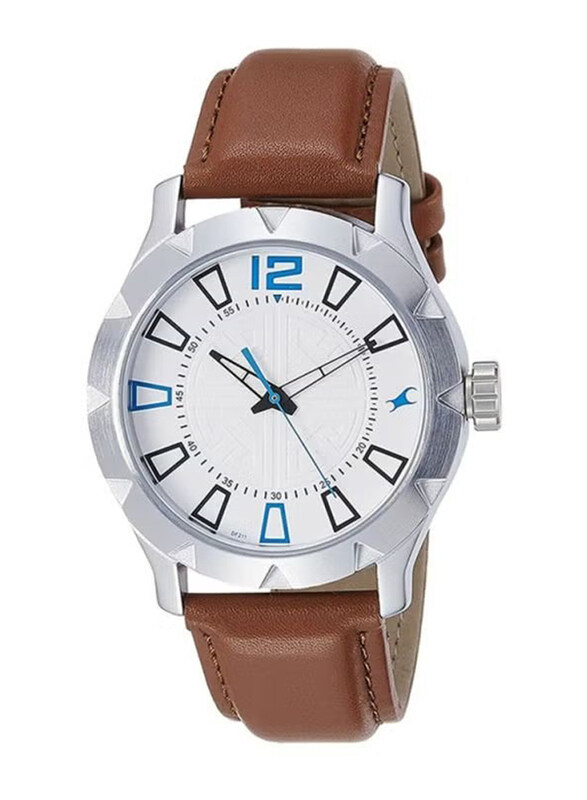 

Fastrack Analog Watch for Men with Leather Band, Water Resistant, 3139SL02, Brown-White