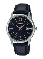 Casio Analog Watch for Men with Leather Band, Water Resistant, MTP-V002L-1B3UDF, Black