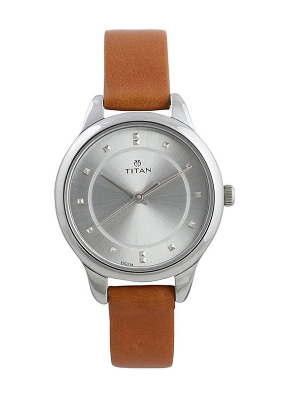 

Titan Analog Watch for Women with Leather Band and Water Resistant, 2481SL06, Brown-Silver