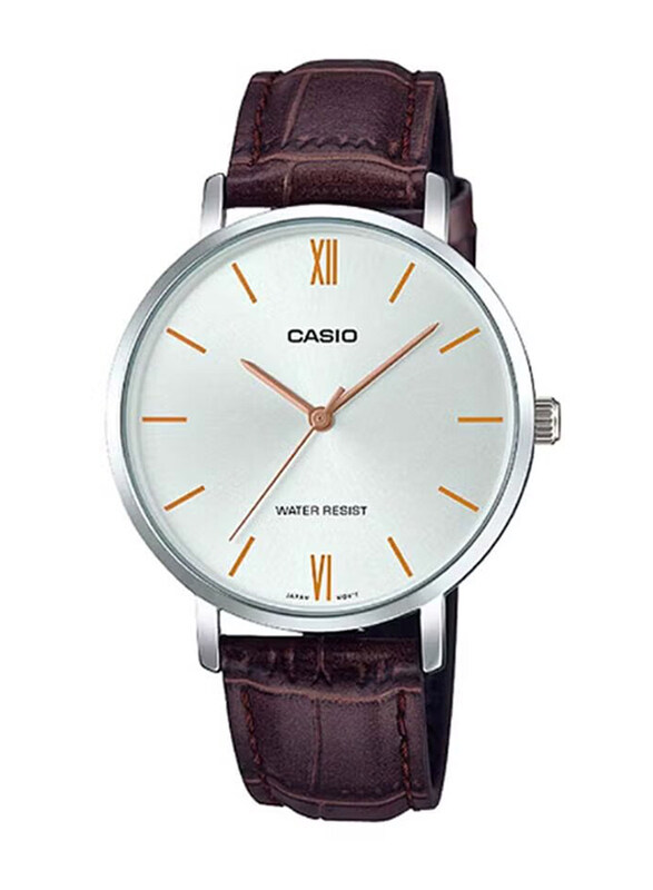 

Casio Enticer Analog Quartz Watch for Women with Leather Band, Water Resistant, LTP-VT01L-7B2UDF, Brown/Silver