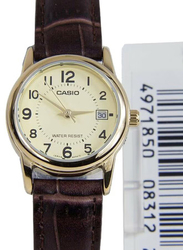 Casio Analog Watch for Women with Leather Band, Water Resistant, LTP-V002GL-9B, Brown-Gold