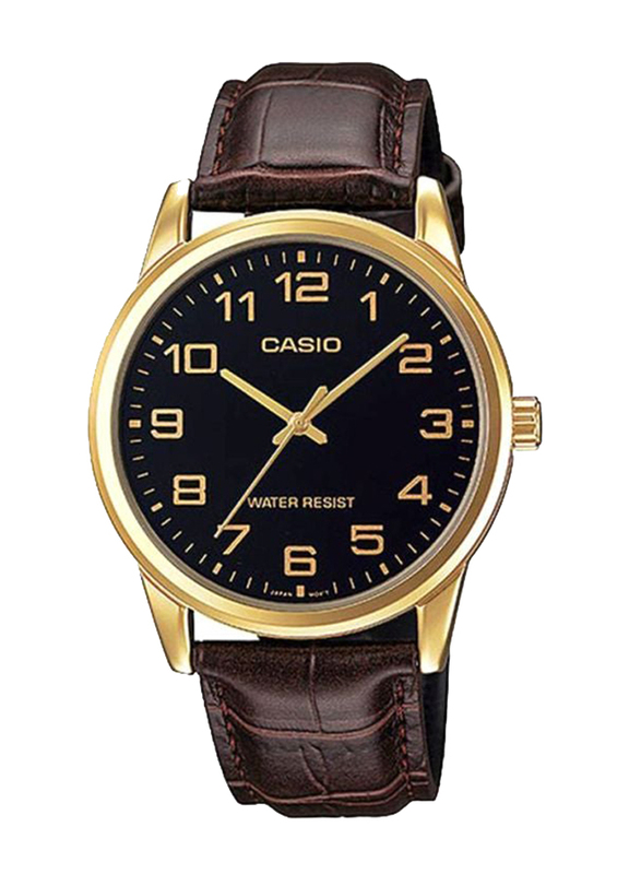 Casio Enticer Analog Watch for Men with Leather Band, Water Resistant, MTP-V001GL-1B, Brown-Black