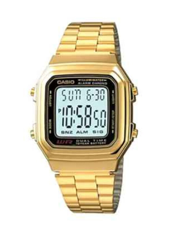 

Casio Digital Watch for Men with Stainless Steel Band, Water Resistant, A178WG, Gold-Grey