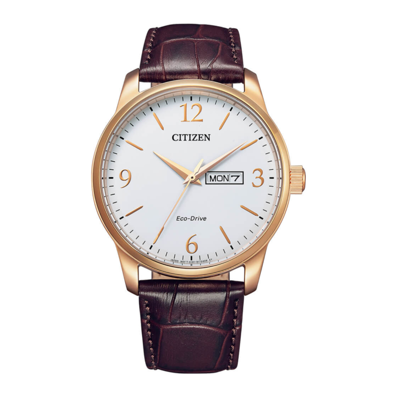 

Citizen Eco-Drive Analog Watch for Men with Leather Band, Water Resistant, BM8553-16A, Brown-White