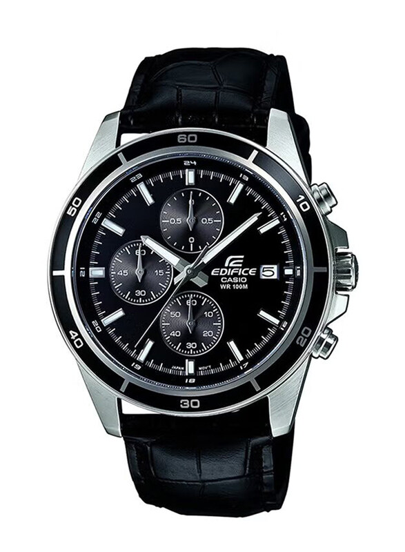 

Casio Analog Wrist Watch for Men with Leather Band, Water Resistant and Chronograph, EFR-526L-1AVUDF, Black