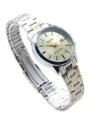 Casio Enticer Analog Quartz Watch for Women with Stainless Steel Band, Water Resistant, LTP-V002SG-9A, Silver-Gold/Yellow