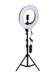 12-inch LED Ring Light with Tripod Stand and Phone Holder, Black/White