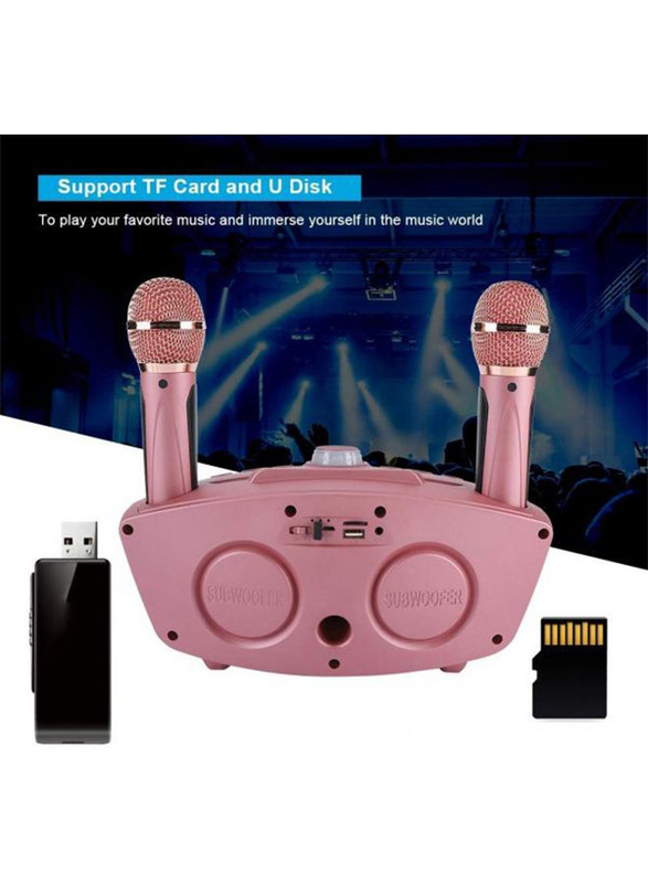 SDRD Portable Bluetooth Speaker System with Microphones, Pink