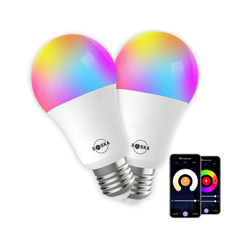 

Saska WiFi Smart Bulb E27 Screw, Smart life App Controls Music Sync Alexa LED Light Bulbs Colour Changing Dimmable Works with Alexa/Google Home, 10W R