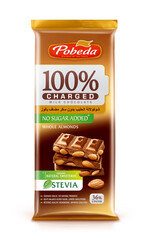 Pobeda Charged milk chocolate no sugar with Stevia and  whole almonds 36% cocoa