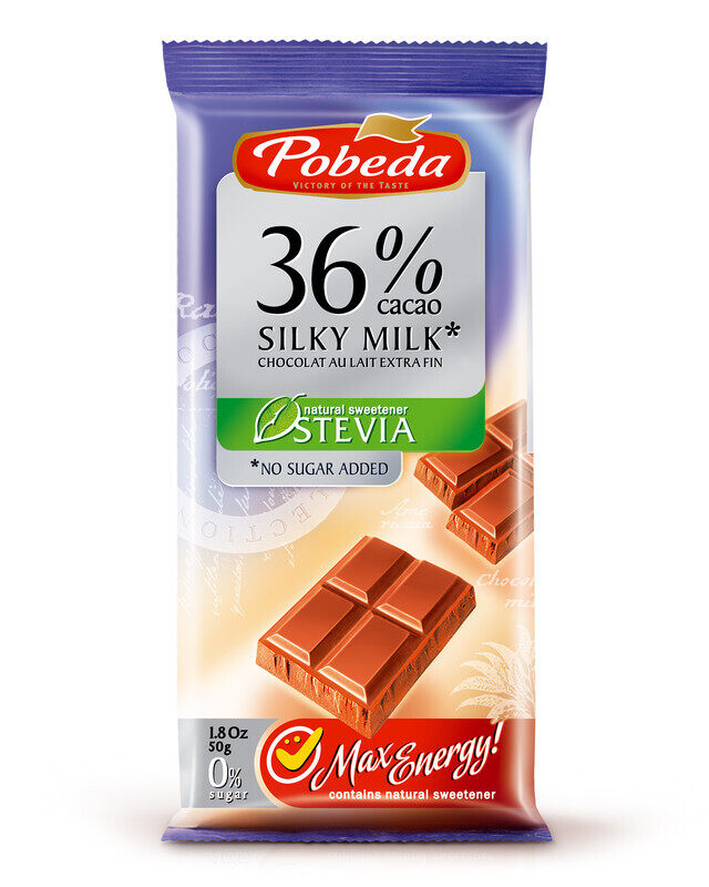 

Pobeda Silkymilk chocolate no sugar added with stevia 36 %