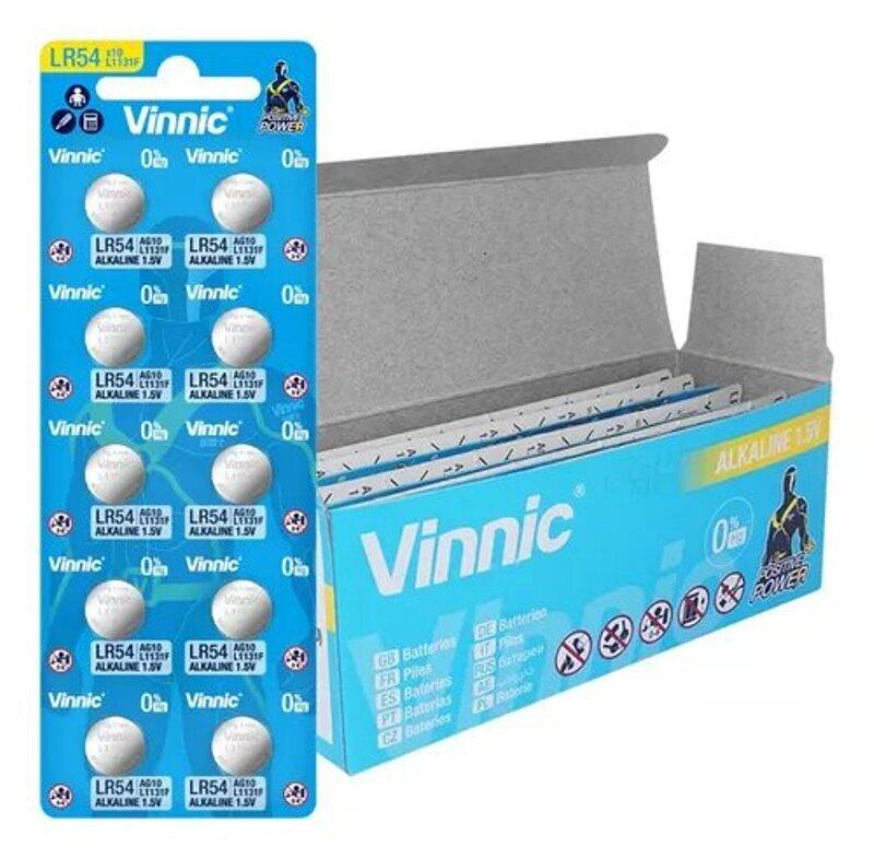 

Vinnic AG10 / LR54 / LR1130 (L1131F) Alkaline 1.5V Button Cell Batteries - 100 Pieces