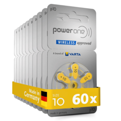 Powerone 60-Pieces (P10 Size) VARTA Wireless Approved (PR70) Zinc-Air 1.45V 0% Mercury Hearing Aid Batteries