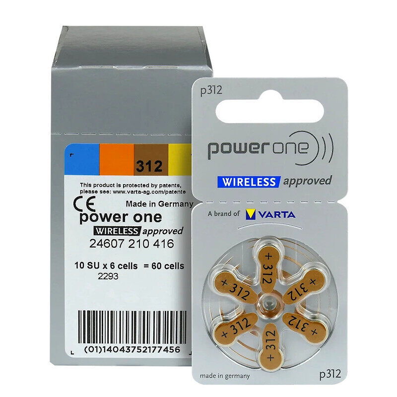 

Powerone 60-Pieces (P312 Size) Wireless Approved (PR41) Zinc-Air 1.45V 0% Mercury Hearing Aid Batteries