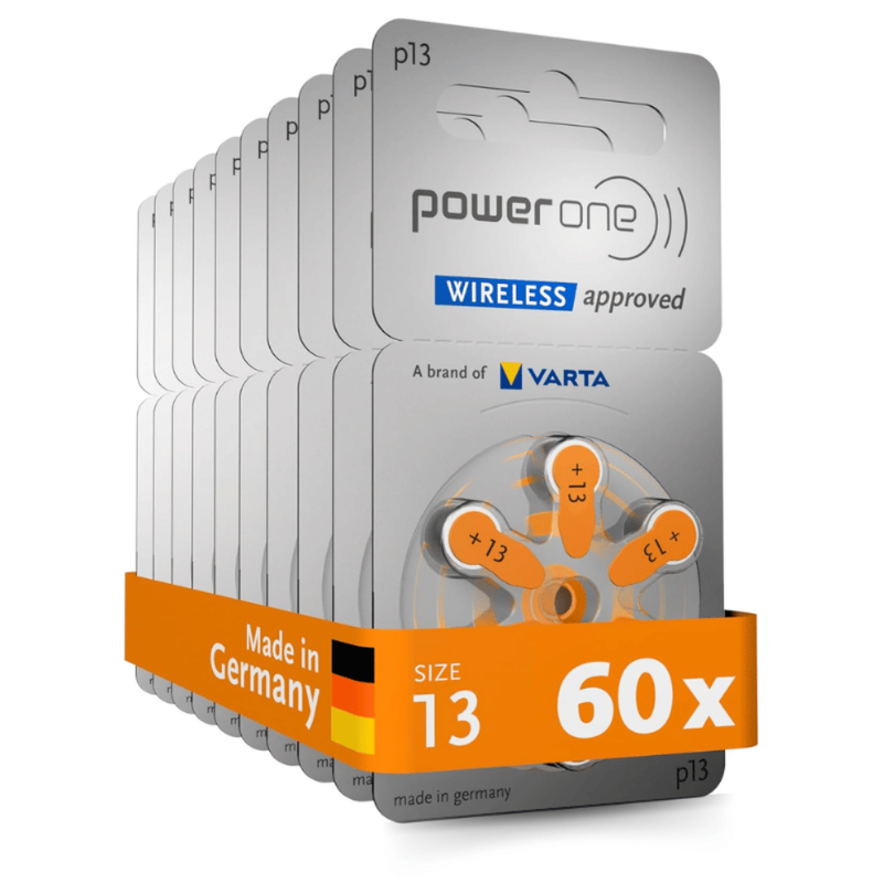 Powerone 60-Pieces (P13 Size) VARTA Wireless Approved (PR48) Zinc-Air 1.45V 0% Mercury Hearing Aid Batteries