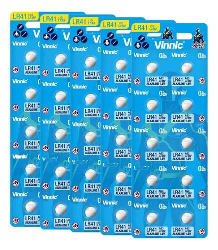 

Vinnic AG3 / LR41 (L736F) Alkaline 1.5V Button Cell Batteries - 50 Pieces