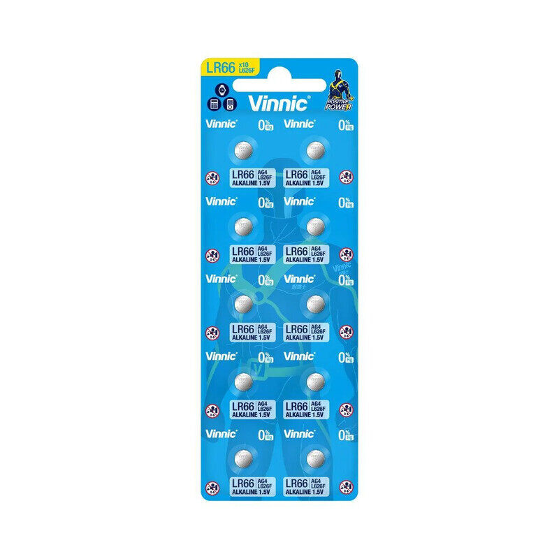 

Vinnic AG4 / LR66 (L626F) Alkaline 1.5V Button Cell Batteries - 10 Pieces