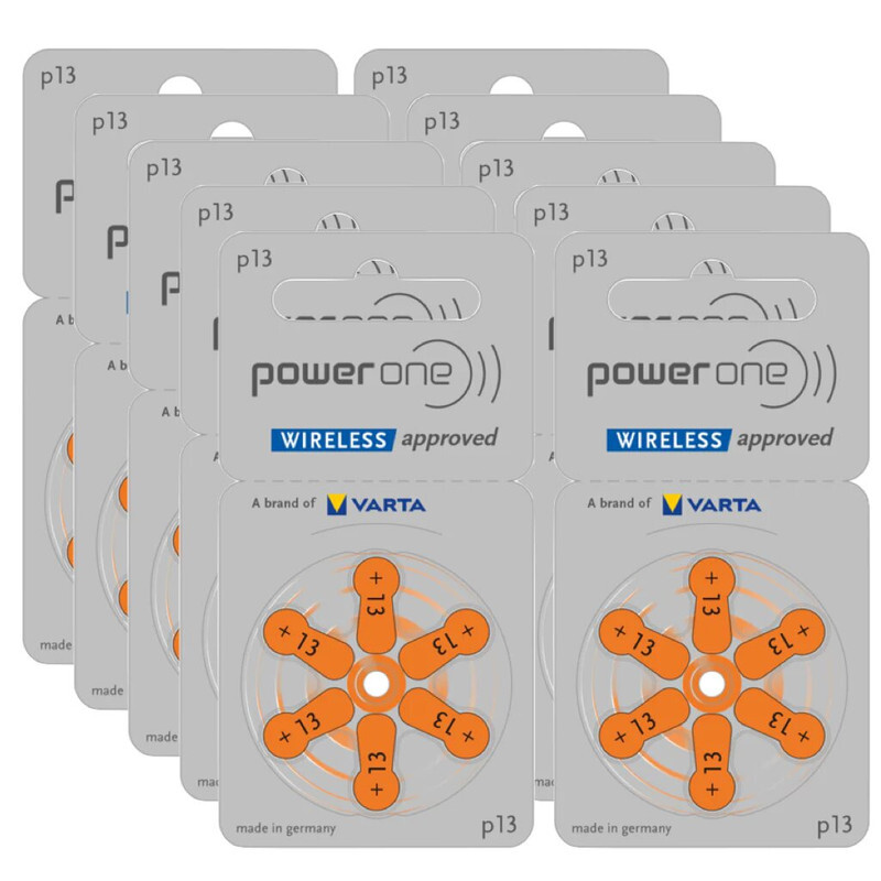 Powerone 60-Pieces (P13 Size) VARTA Wireless Approved (PR48) Zinc-Air 1.45V 0% Mercury Hearing Aid Batteries