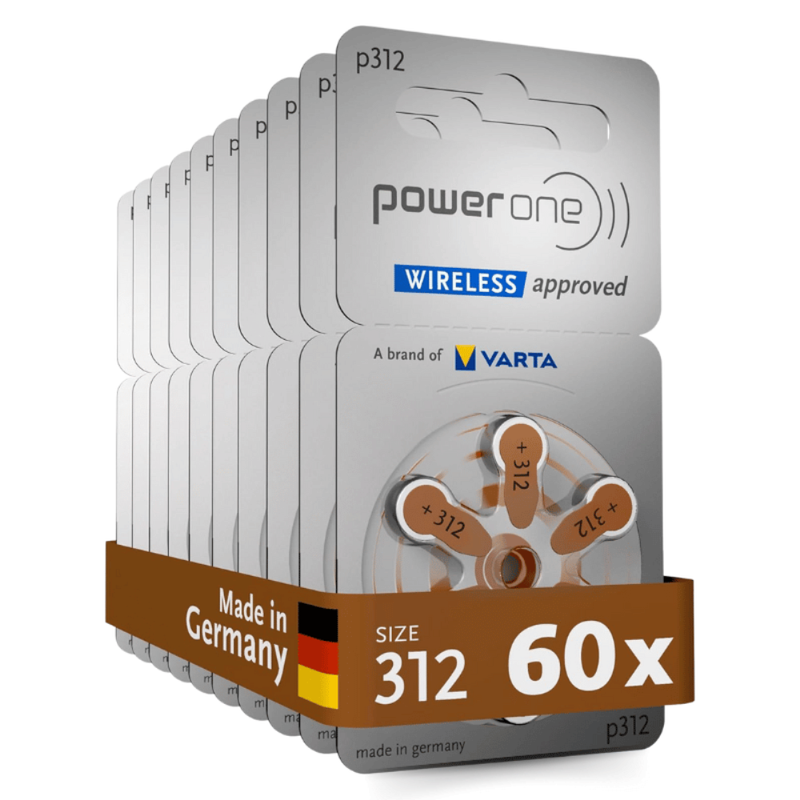 Powerone 60-Pieces (P312 Size) VARTA Wireless Approved (PR41) Zinc-Air 1.45V 0% Mercury Hearing Aid Batteries