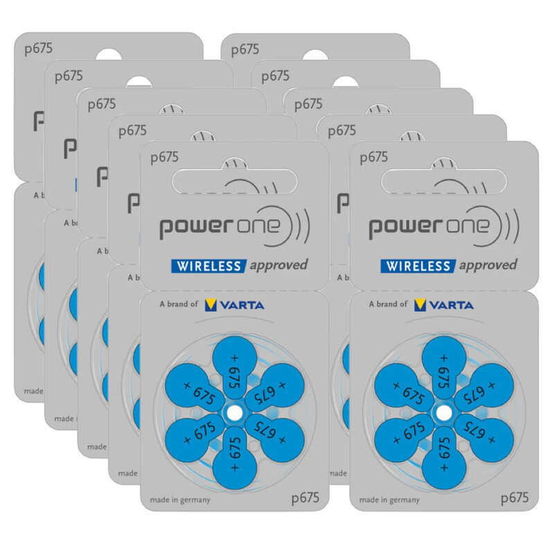 Powerone 60-Pieces (P675 Size) VARTA Wireless Approved (PR44) Zinc-Air 1.45V 0% Mercury Hearing Aid Batteries