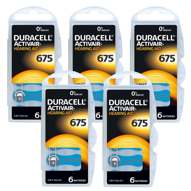 

Duracell 30-Pieces (675 Size) Activair (PR44) Zinc-Air 1.45V 0% Mercury Hearing Aid Batteries