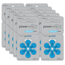 Powerone 60-Pieces (IMPLANT plus) (P675 IMP Size) VARTA 1.45V 0% Mercury Hearing Aid Batteries