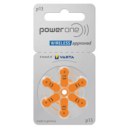 Powerone 6-Pieces (P13 Size) VARTA Wireless Approved (PR48) Zinc-Air 1.45V 0% Mercury Hearing Aid Batteries