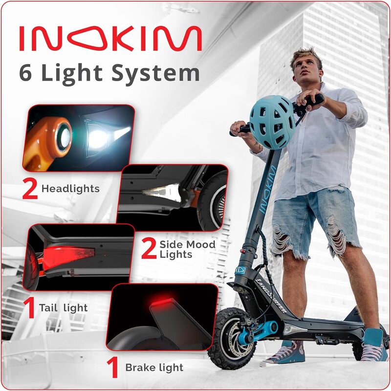 INOKIM OXO Super Electric Scooter for Adults 40 MPH, 2x1000W (2600W Max) Motor, 68 Miles Range, 10" 6 Light System Air Filled Tires, Front & Rear LED Light, Foldable, Adjustable Suspension