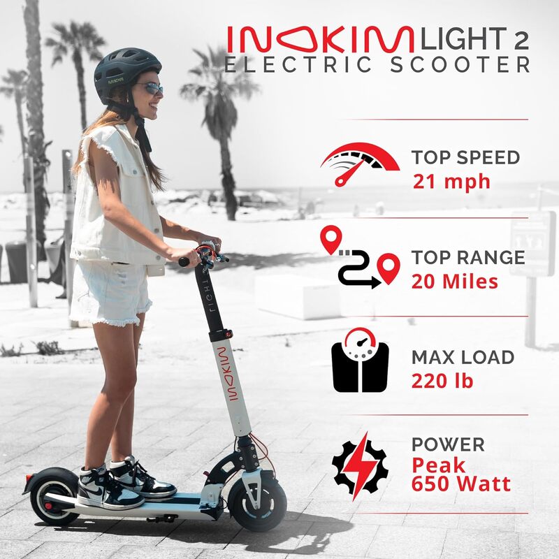 INOKIM LIGHT2 MAX Electric Scooter Adults 21 MPH, 350W (650W Max) Motor, 30 Mile Range, 8,5" Front Air Tire & Rear Tire Never Flat, Front & Rear LED Light, Fast Folding