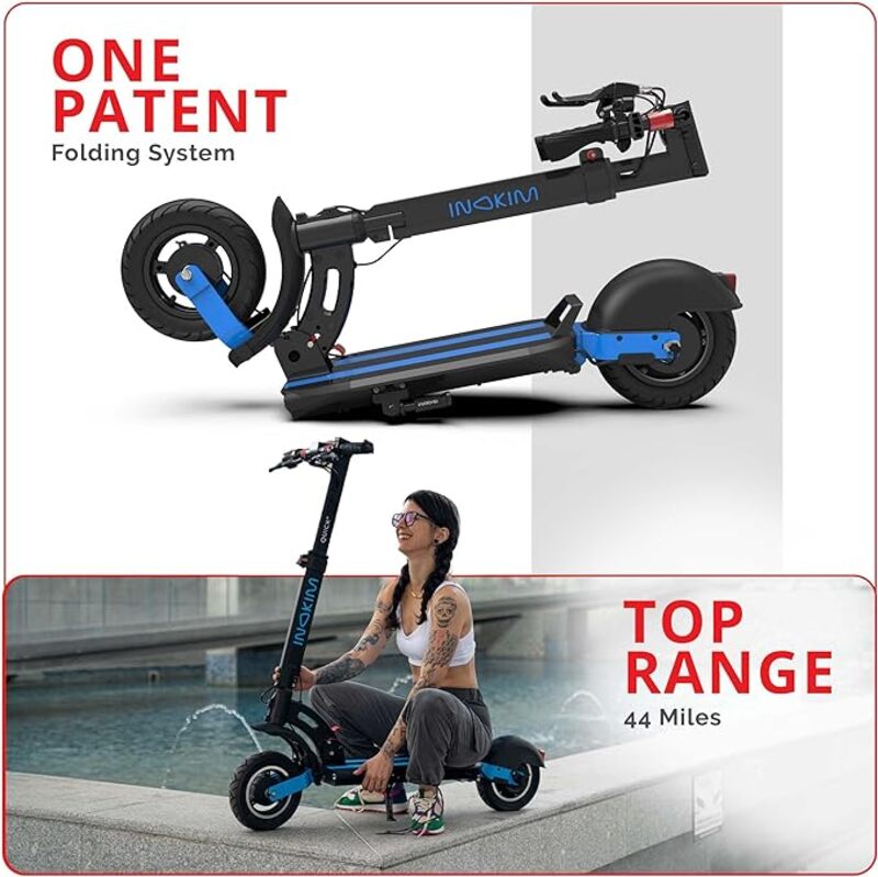 INOKIM Quick 4 Electric Scooter Adults, Powerful 600W (1100W Max) Motor, 44 Mile Range, 25 MPH, 10" Pneumatic Tires, Front & Rear LED Light, Quick Foldable, Dual Suspension System