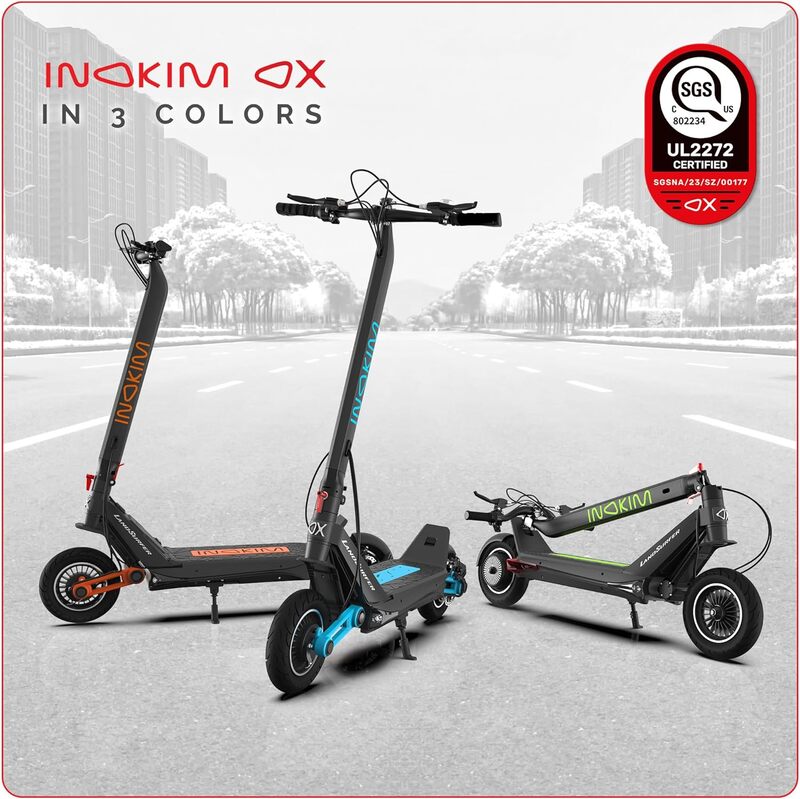 INOKIM OX Super Electric Scooter - Powerful 1000W Brushless Hub Motor, 60-Mile Range, Adjustable Suspension, 27.9 MPH Top Speed, 10" Pneumatic Tires, Rear LED Light, Foldable
